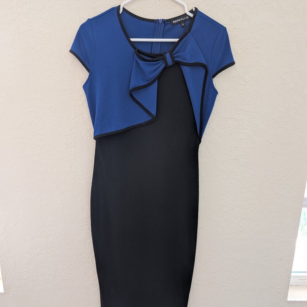 Rephyllis Bow Two Toned Blue Black Holiday Party Bodycon Dress Size M NWT